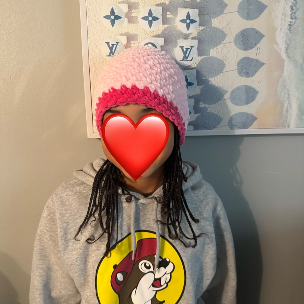 Pink and Red Kids Knit Beanie